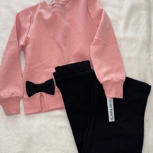 Carter's Pink Sweatshirt with Black Bow & Black Joggers